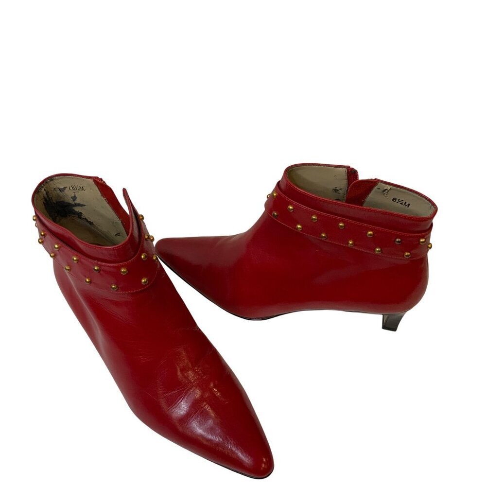 Vaneil East Red Heal Ankle Boot Women’s size 8.5 faux leather side zipper gold s